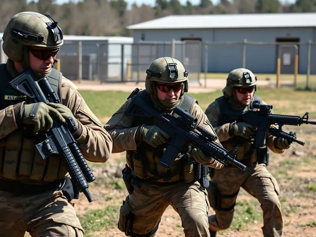 A diverse group of students participating in a scenario-based training exercise, showcasing the immersive and practical nature of Elite Tactical Defense's instruction.