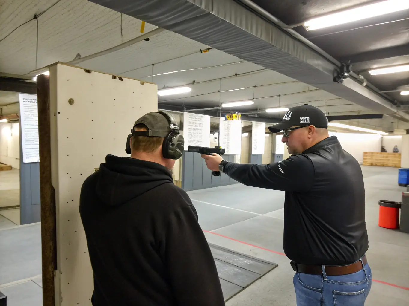 A focused image of a student successfully hitting a target at the shooting range, symbolizing the effectiveness of Elite Tactical Defense's training programs.